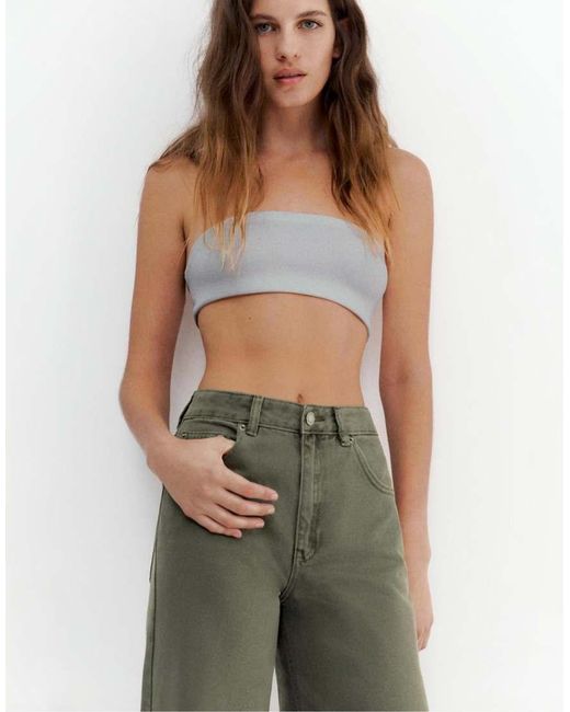 Pull&Bear Green Wide-Leg Jeans