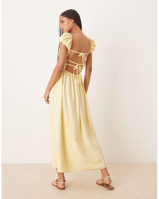 ASOS Natural Square Neck Short Sleeve Midi Dress With Cinched Channel Waist