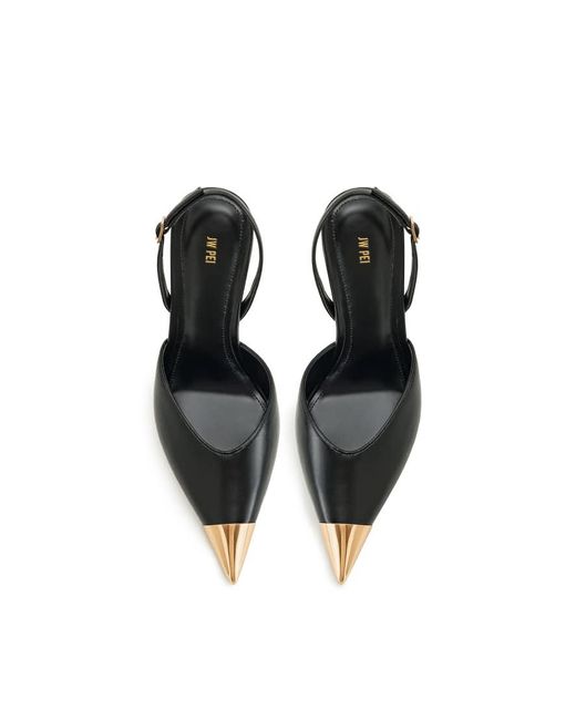 JW PEI Black Savannah Slingback Heels With Metal Toe Detail