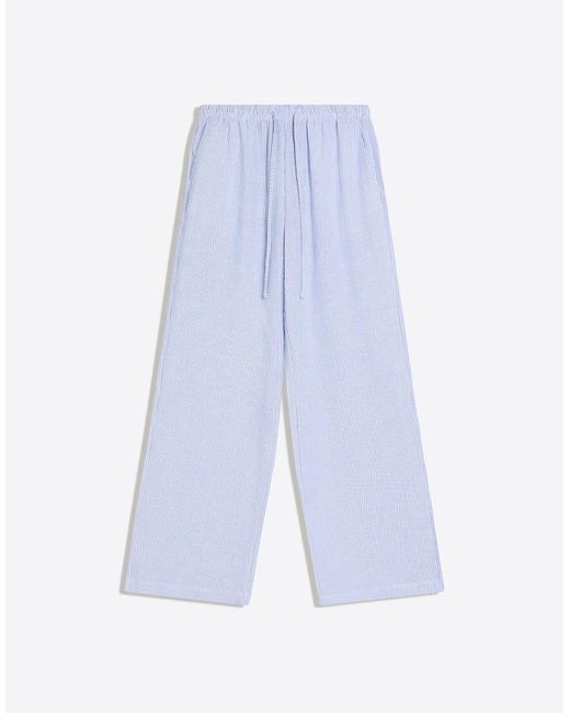 Bershka Blue Linen Rich Trousers With An Elasticated Waistband