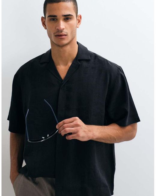 ASOS Blue Oversized Revere Shirt With Placket Detail for men