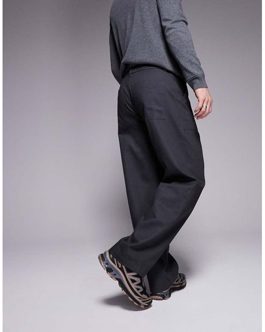 ASOS Gray Straight Leg Herringbone Trouser for men