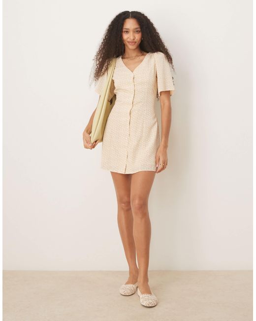 Glamorous Natural Buttermilk Short Sleeve Button Up Tea Dress