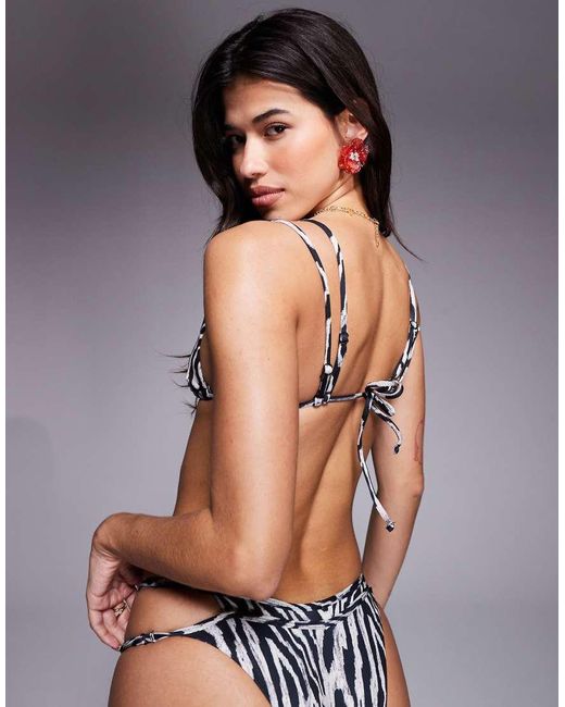 ASOS Gray ziggy Zebra Triangle Bikini Top With Twin Strap