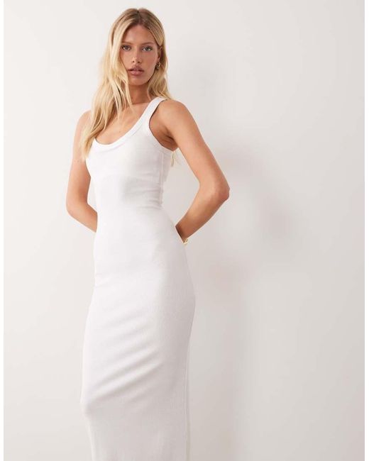 ASOS White Rib Scoop Neck With Bra Cup Midi Dress