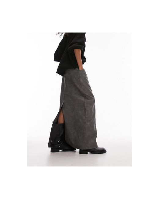 Jupe longue à taille haute en imitation cuir - gris argent TOPSHOP en coloris Black