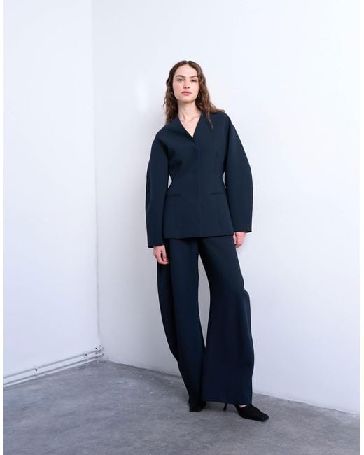 TOPSHOP Blue Collarless Structured Blazer