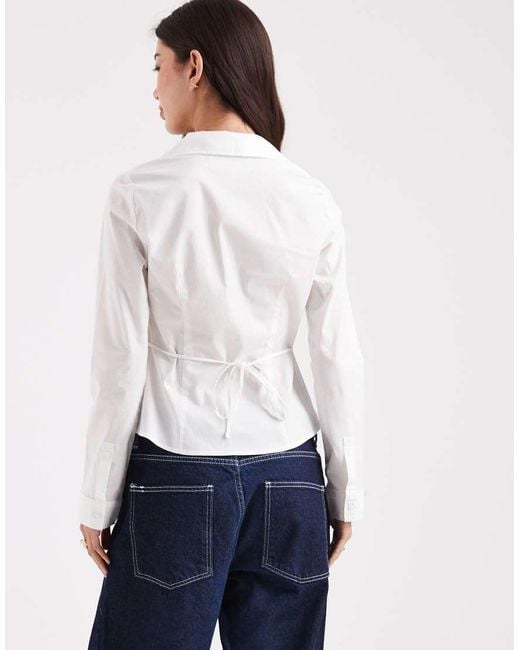 Hollister White Long Sleeve Flare Cuff Tie Waist Shirt