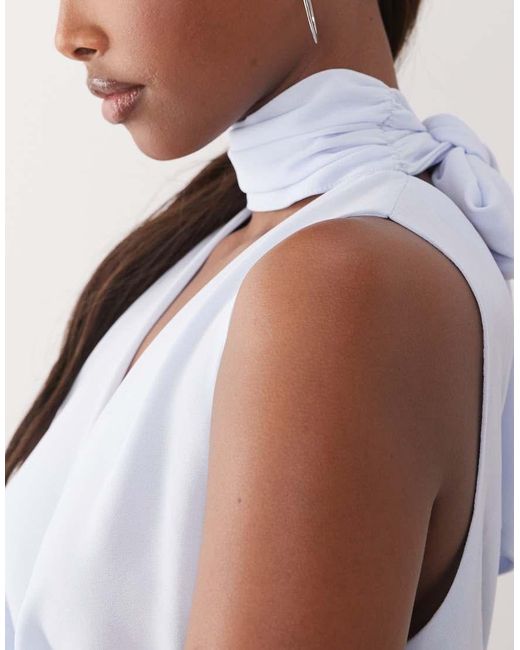 TFNC London White Bridesmaids Cowl Neck Chiffon Midi Dress With Neck Tie