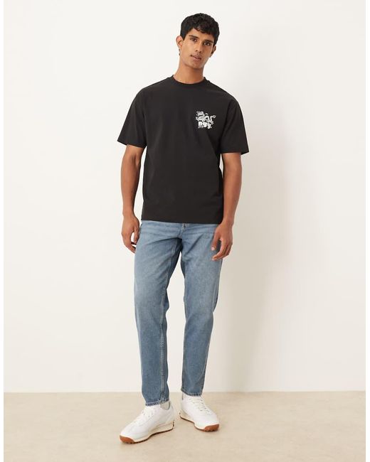 ASOS Black Heavyweight Relaxed T-shirt With Dragon Print for men