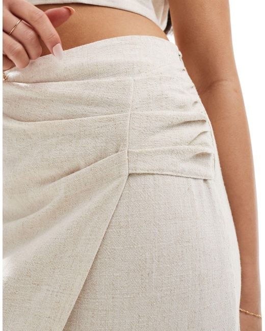 New Look Natural Linen Look Wrap Midi Skirt