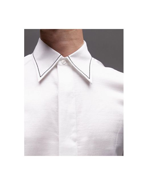 Topman Gray Long Sleeve Regular Fit Pointed Collar Tipped Satin Shirt for men