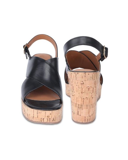 OFF THE HOOK Blue Tara Leather Cross Strap Cork Wedge Sandals