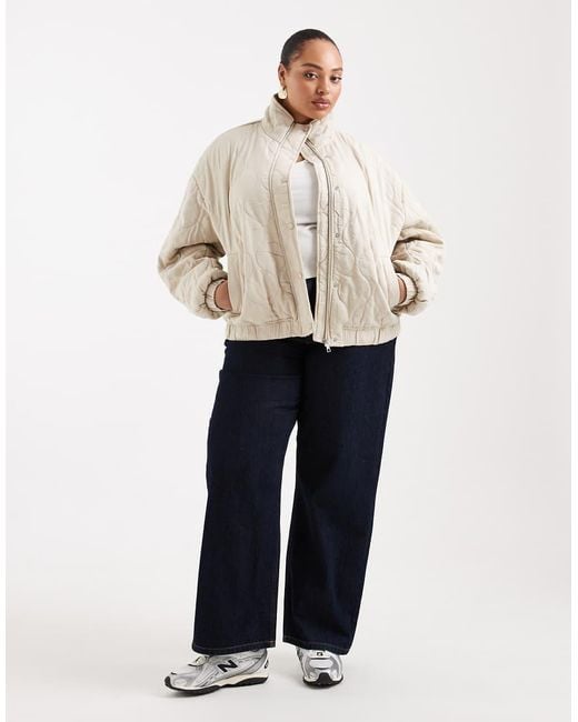 ASOS Natural Asos Design Curve Quilted Bomber Jacket With Yoke Detail