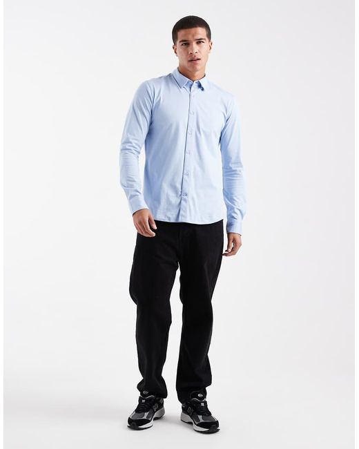 Only & Sons Blue Slim Fit Long Sleeve Shirt With Stretch for men