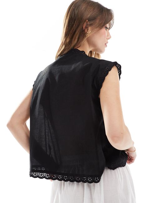 ASOS Black Sleeveless Shirt With Broderie Trim Detail