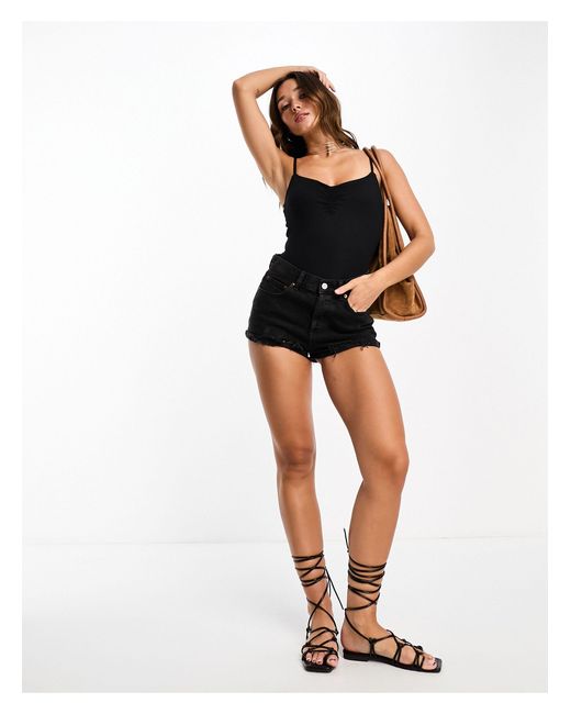 River Island Black Strappy Ruched Front Bodysuit