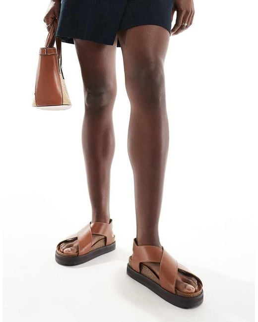 & Other Stories Brown Leather Cross Strap Sandals