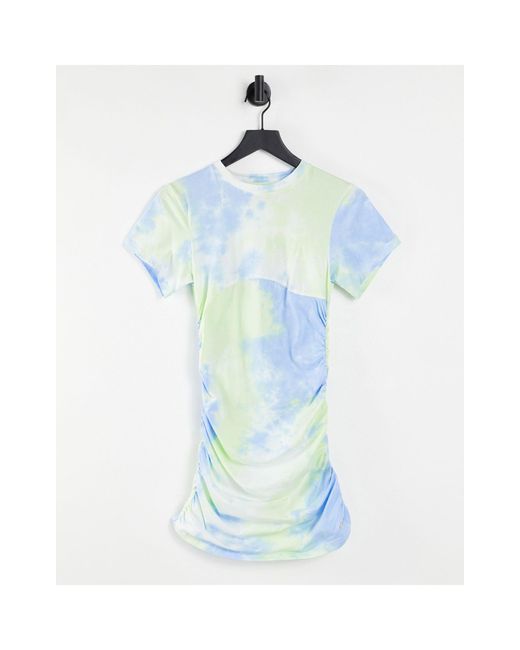The Couture Club Blue Tie Dye Ruched Side Mini Dress