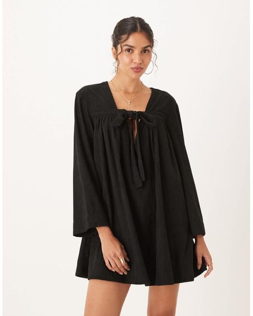 ASOS Cord Tie Front Mini Smock Dress in Black | Lyst ASOS Cord Tie Front Mini Smock Dress in Black | Lyst