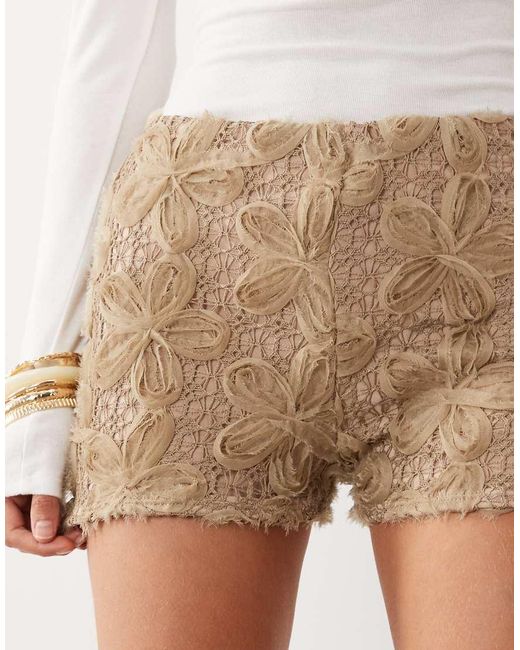 ASOS Natural Textured Floral Mini Shorts