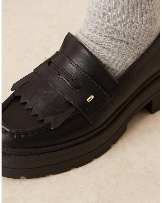 ASOS Black Wide Fit Monty Chunky Fringe Detail Loafers