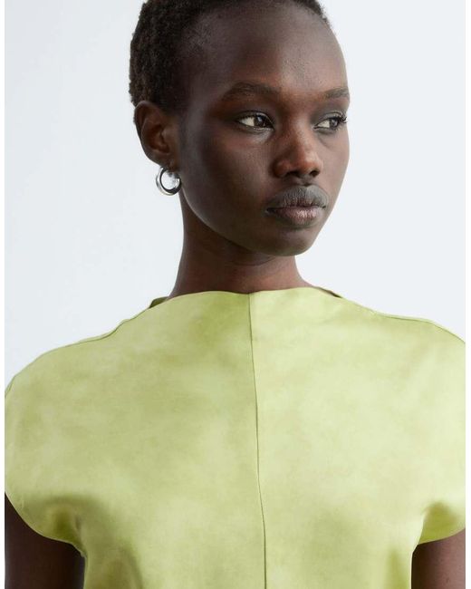 & Other Stories Green Draped Satin Top With High Neck And Cinched Waist