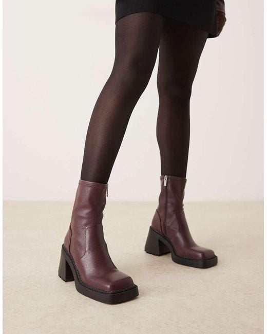 ASOS Brown Wide Fit Reign Square Toe Mid-heel Platform Boots