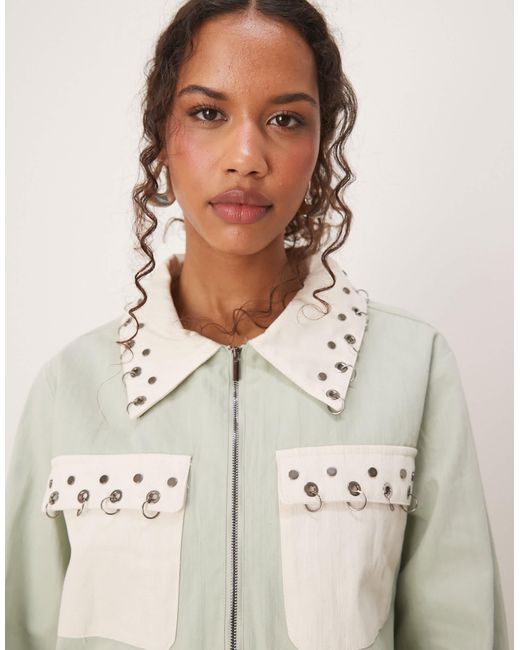 Ghospell Gray Contrast Denim Jacket