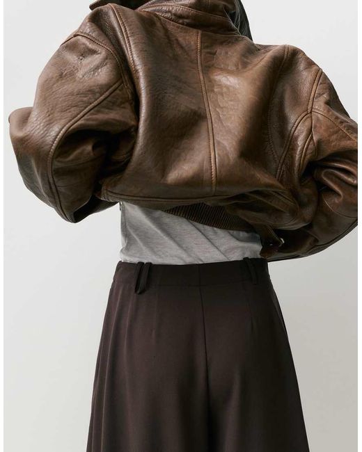 Pull&Bear Brown Barrel Fit Darted Trousers