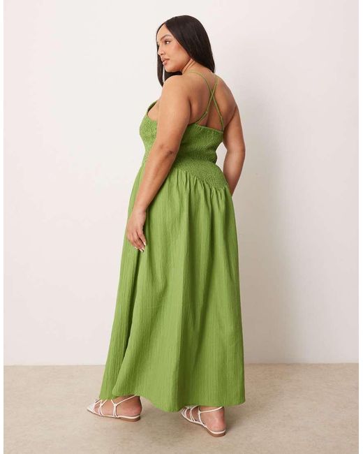 ASOS Green Asos Design Curve Scoop Neck Crinkle Maxi Dress With Cross Back