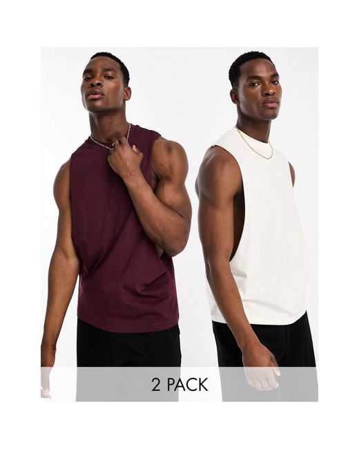 ASOS Red 2 Pack Relaxed Fit Tank Top With Dropped Armhole for men