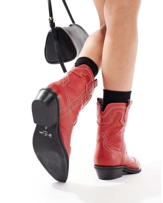 OFF THE HOOK Red Portobello Johnny High Ankle Cowboy Leather Boots
