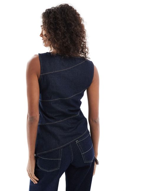 ASOS Blue Asymmetric Denim Top With Exposed Seams