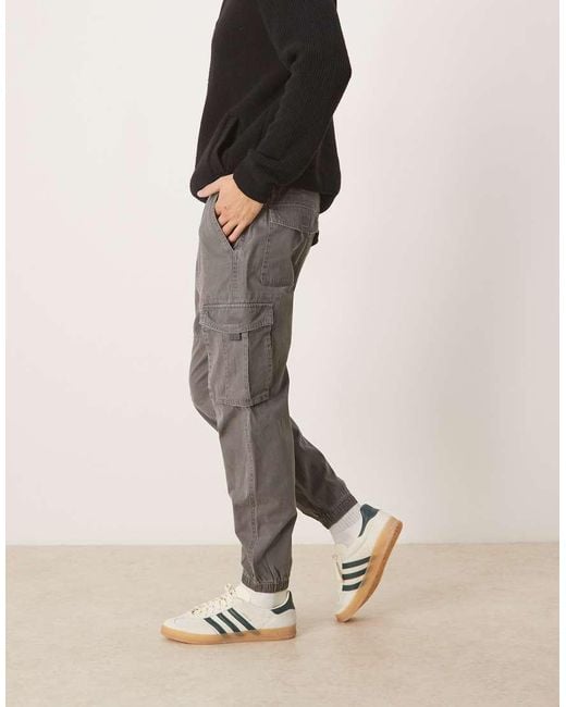 Abercrombie & Fitch Gray Cuffed Cotton Cargo Trousers for men