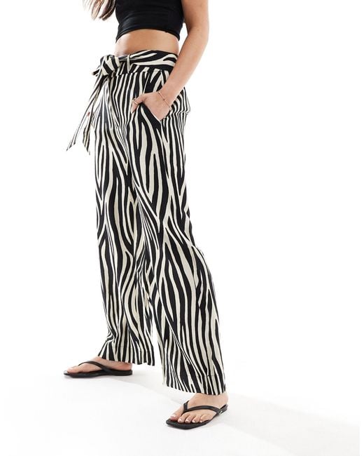 Mango White Straight Leg Zebra Print Trouser