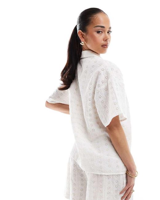ASOS White Broderie Revere Collar Co-Ord Shirt