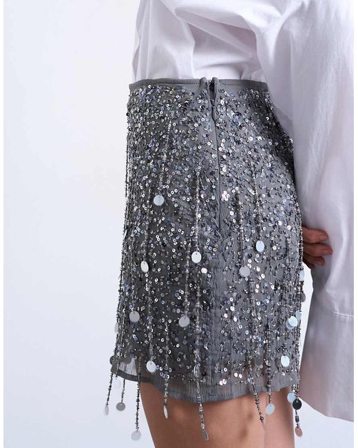 TOPSHOP White Sequin Mini Skirt