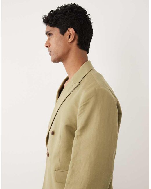 ASOS Green Double Breasted Boxy Linen Rich Suit Blazer for men