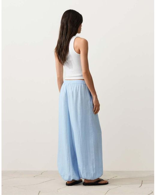 Oysho Blue 100% Linen Bloomer Trousers
