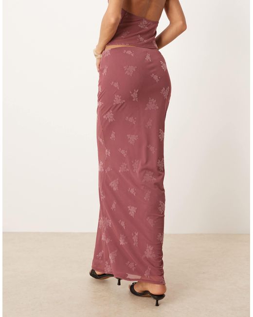 Jupe colonne longue avec motif fleuri en dévoré - vieux ASOS en coloris Pink