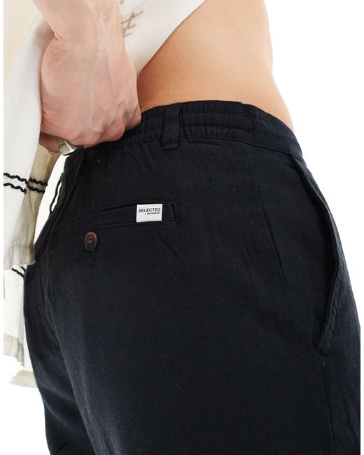 Pantalon ajusté coupe fuselée en lin SELECTED pour homme en coloris Black