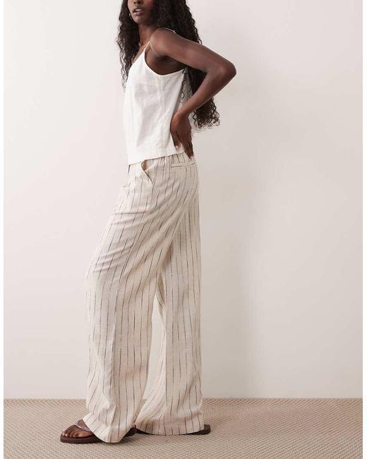 ASOS Natural Wide Leg Trousers With Pleat Detail