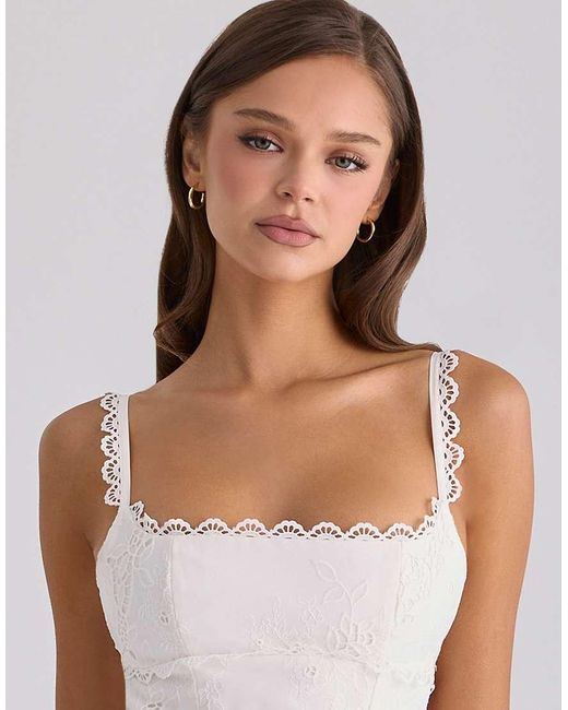 House Of Cb White Isla Custom Lace Broderie Anglaise Mini Dress