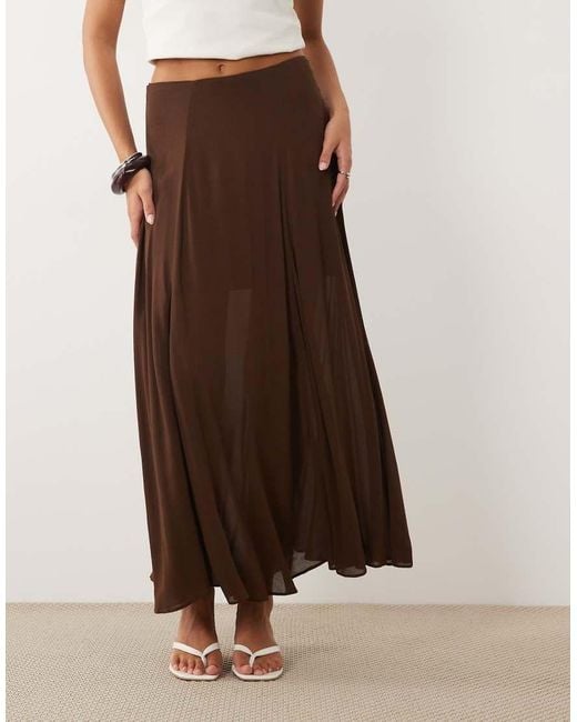 Nobody's Child Brown Selene Sheer Fluted Hem Maxi Skirt