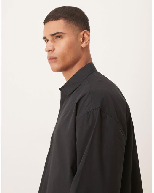 ASOS Black Oversized Overhead Poplin Shirt With Scoop Hem for men