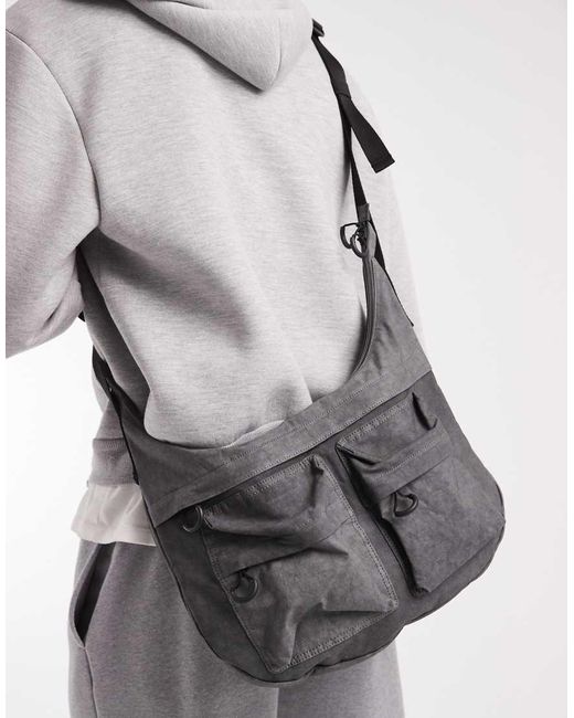 ASOS Gray Canvas Crossbody Bag With Utility Detail for men