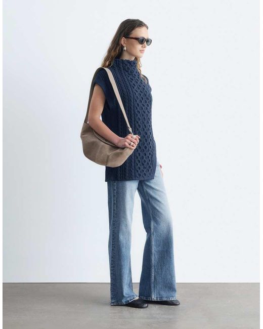 & Other Stories Blue Chunky Cable Knitted Vest With Front Split Detail