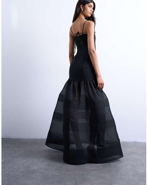 TOPSHOP Blue Maxi Dress With Sheer Layered Volume Skirt