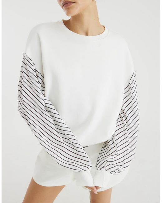 River Island White Stripe Hybrid Sleeve Sweatshirt